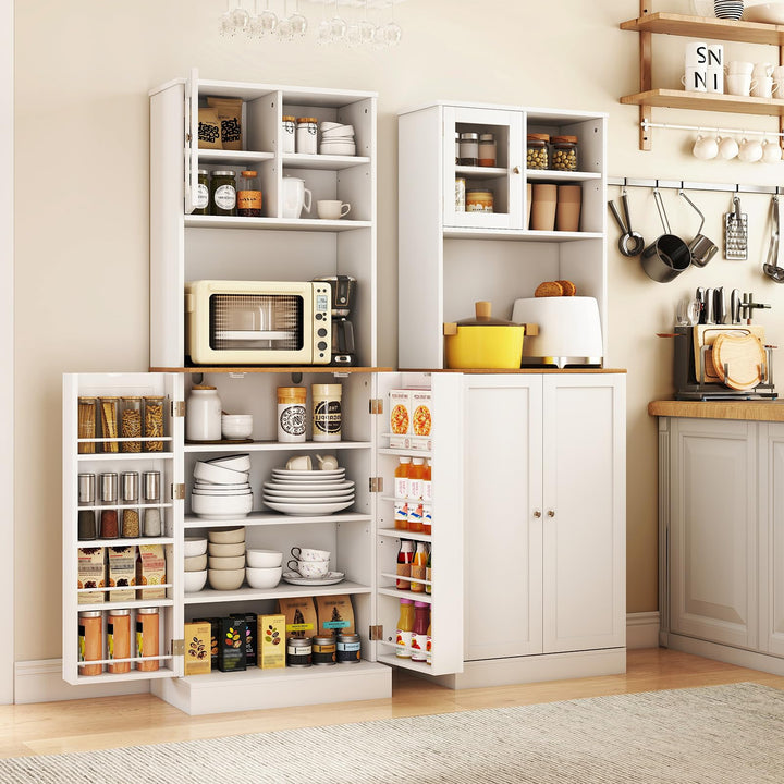 Giantex Kitchen Hutch 67" Tall Pantry Cabinet w/Microwave Countertop