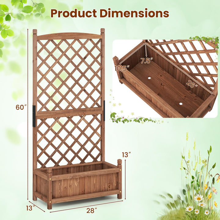 Giantex 60” Wooden Planter Container with Drainage Holes Trellis