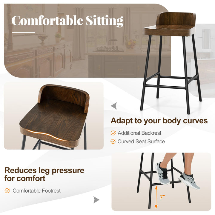 Giantex 24.5'' Bar Stool, Counter Height Bar Stools with Low Back & Footrest