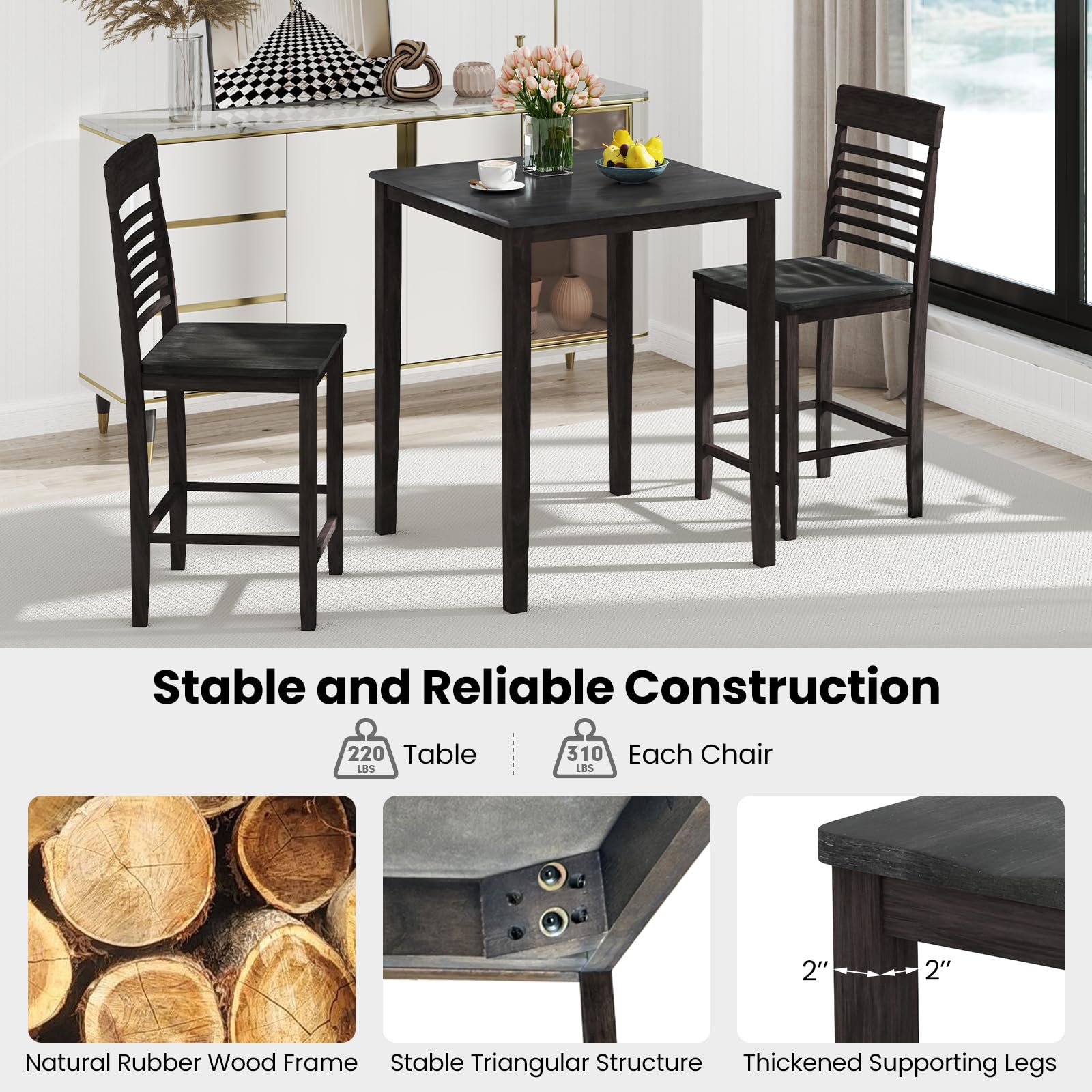 Giantex Counter-Height Square Kitchen Table and 4 Chairs Set with Rubber Wood Frame