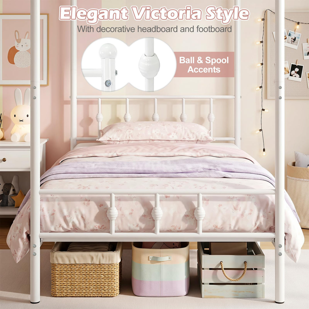 GIANTEX Metal Canopy Bed Frame Twin Size with Headboard and Footboard