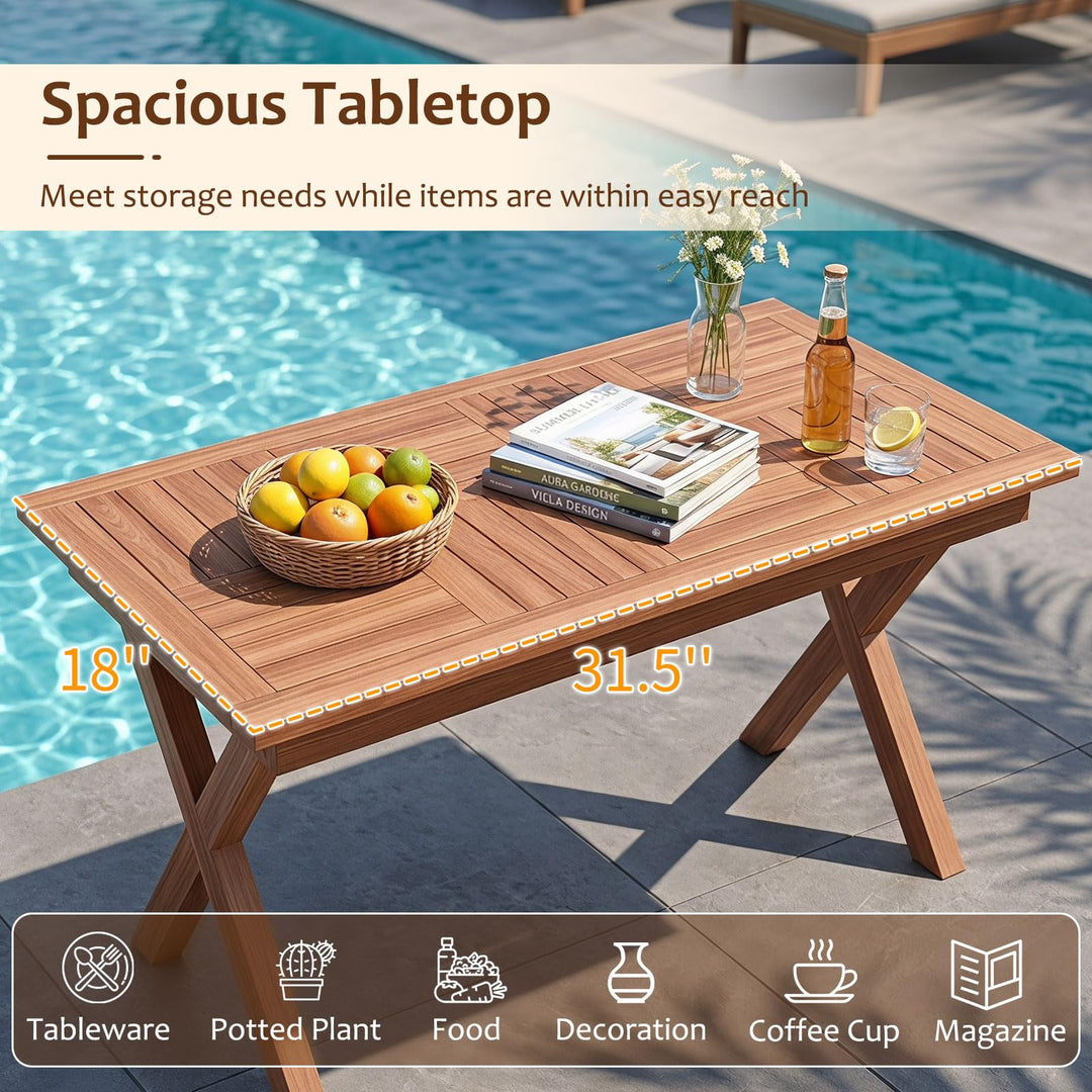 GIANTEX 31.5" Outdoor Teak Wood Coffee Table with X-Shaped Support Legs