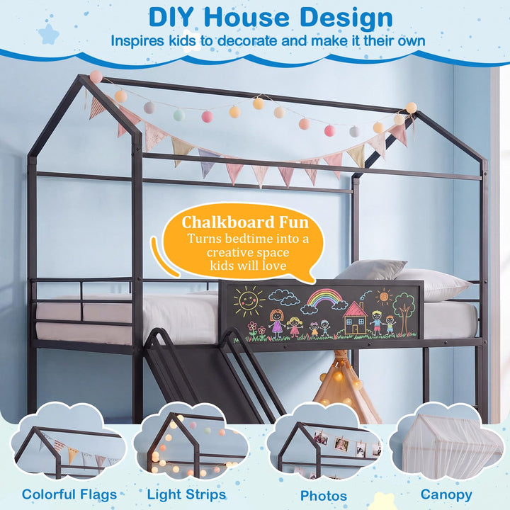 Giantex Twin Size House Loft Bed | Low Loft Bedframe w/Roof