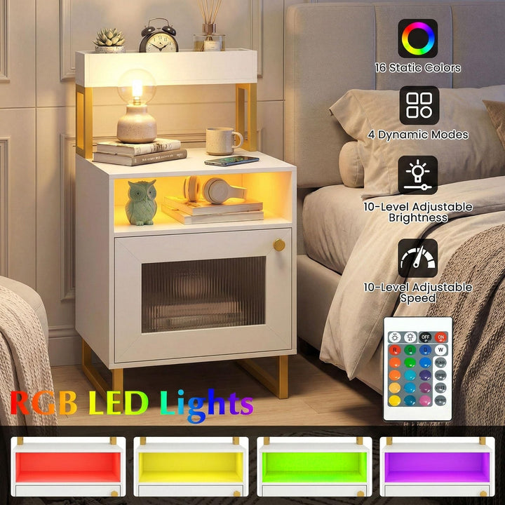 Giantex Night Stand with LED Lights | Tall Sofa Side Couch End Table w/Top Tray (1/2)