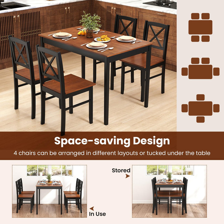 Giantex 5-Piece Dining Table Set Rectangular Kitchen Table & 4 Chairs with Rubber Wood Legs