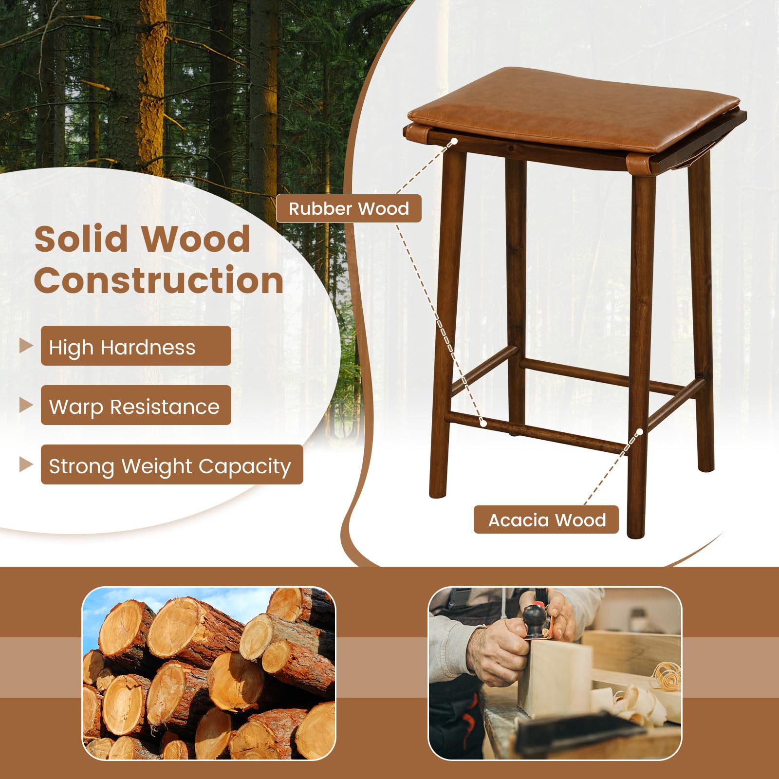 Giantex Bar Stools Set of 4, Wooden Backless Barstools for Kitchen Island