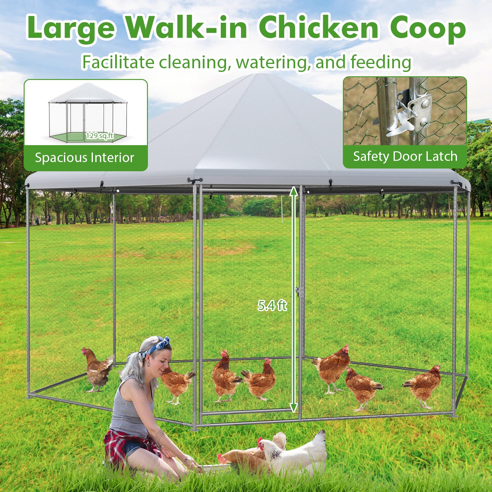Giantex Large Metal Chicken Run - 13ft Hexagon Walk-in Chicken Coop