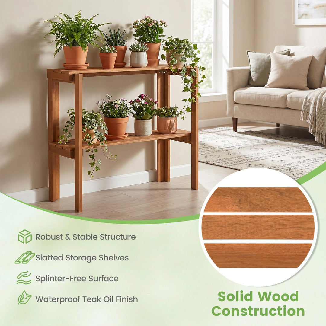 Giantex 2-Tier Solid Wood Foldable Plant Shelf