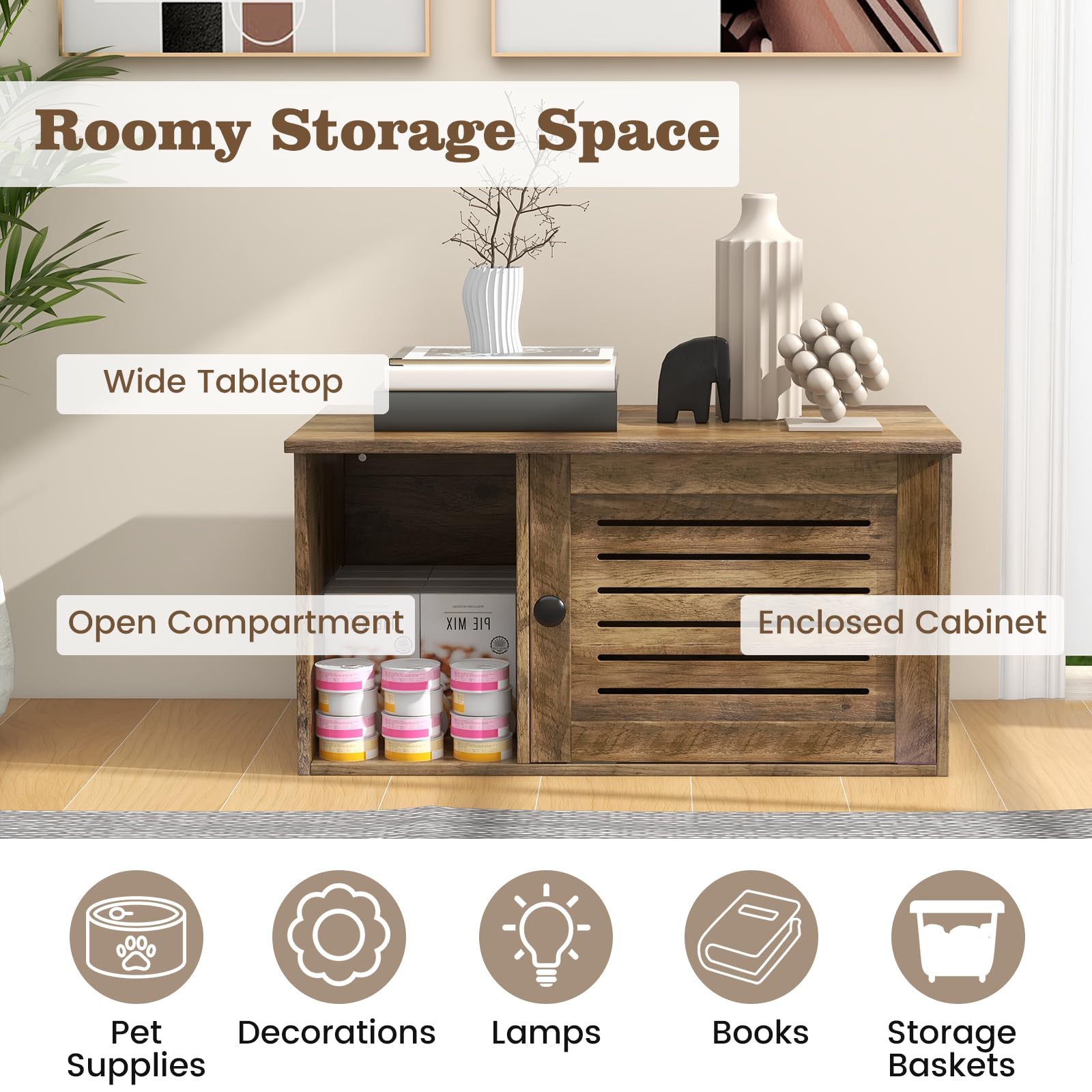 Giantex Cat Litter Box Enclosure - Litter Box Hidden Furniture with Louvered Door, Front Entry, Storage Cabinet