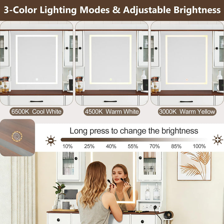 CHARMAID 41.5 Inch Makeup Dressing Table with Power Outlets and 3 Color Lighting Modes
