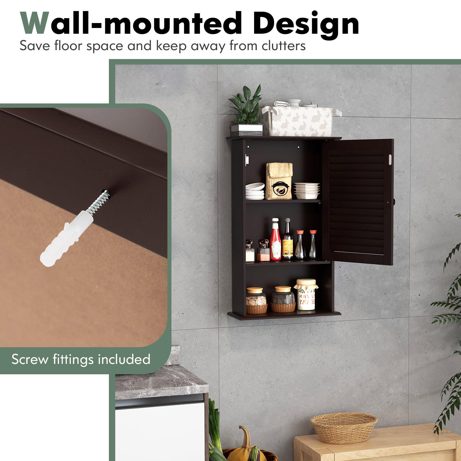Giantex Bathroom Wall Mount Cabinet - Over The Toilet Storage Organizer with Single Door and Adjustable Shel