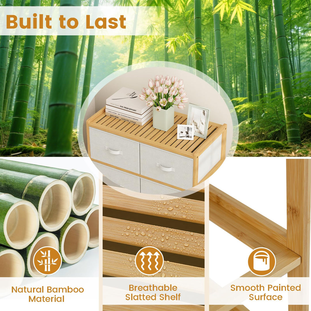 Giantex White Dresser for Bedroom Bamboo 6 Fabric Drawers Storage Tower with Top Shelf
