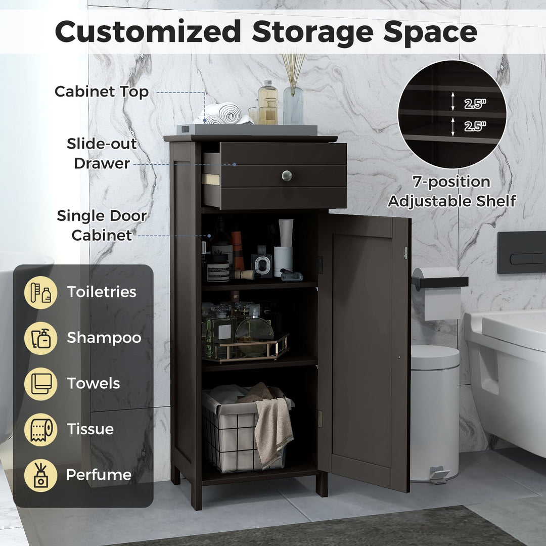 Giantex 34.5” Bathroom Cabinet Narrow Side Storage Organizer with Drawer