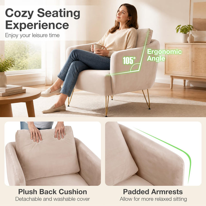 GIANTEX Modern Upholstered Arm Chair w/Golden Metal Legs &amp; Back Cushion (1/2)