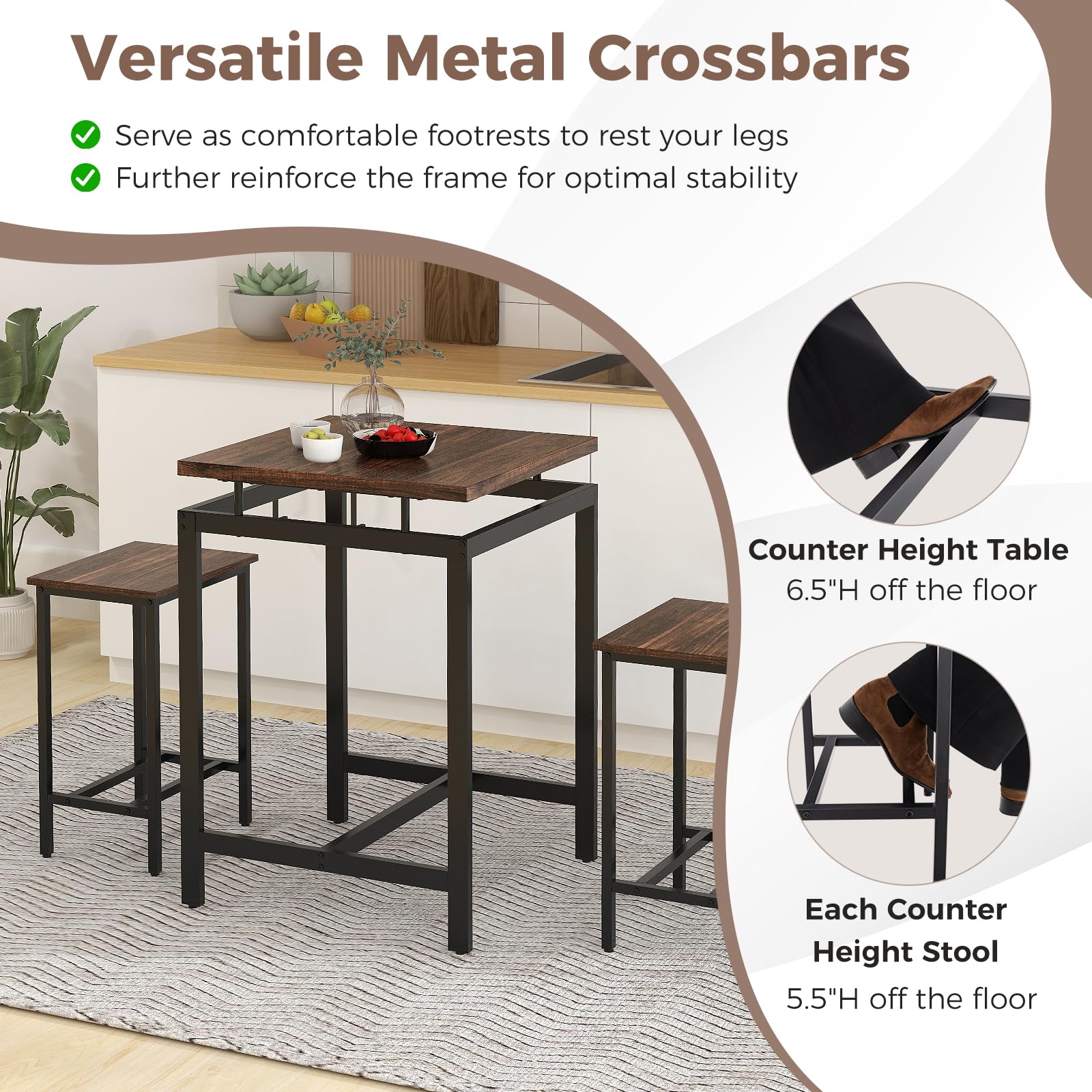 Giantex Small Dining Table Set for 2 - Counter Height Table Set with 2 Stools