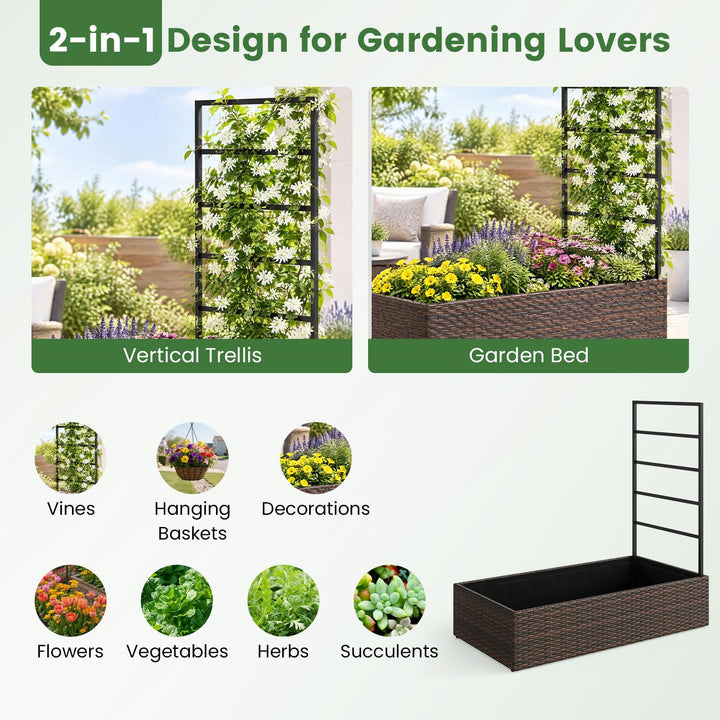 GIANTEX 44" Rattan Raised Garden Bed with Trellis (1/2)