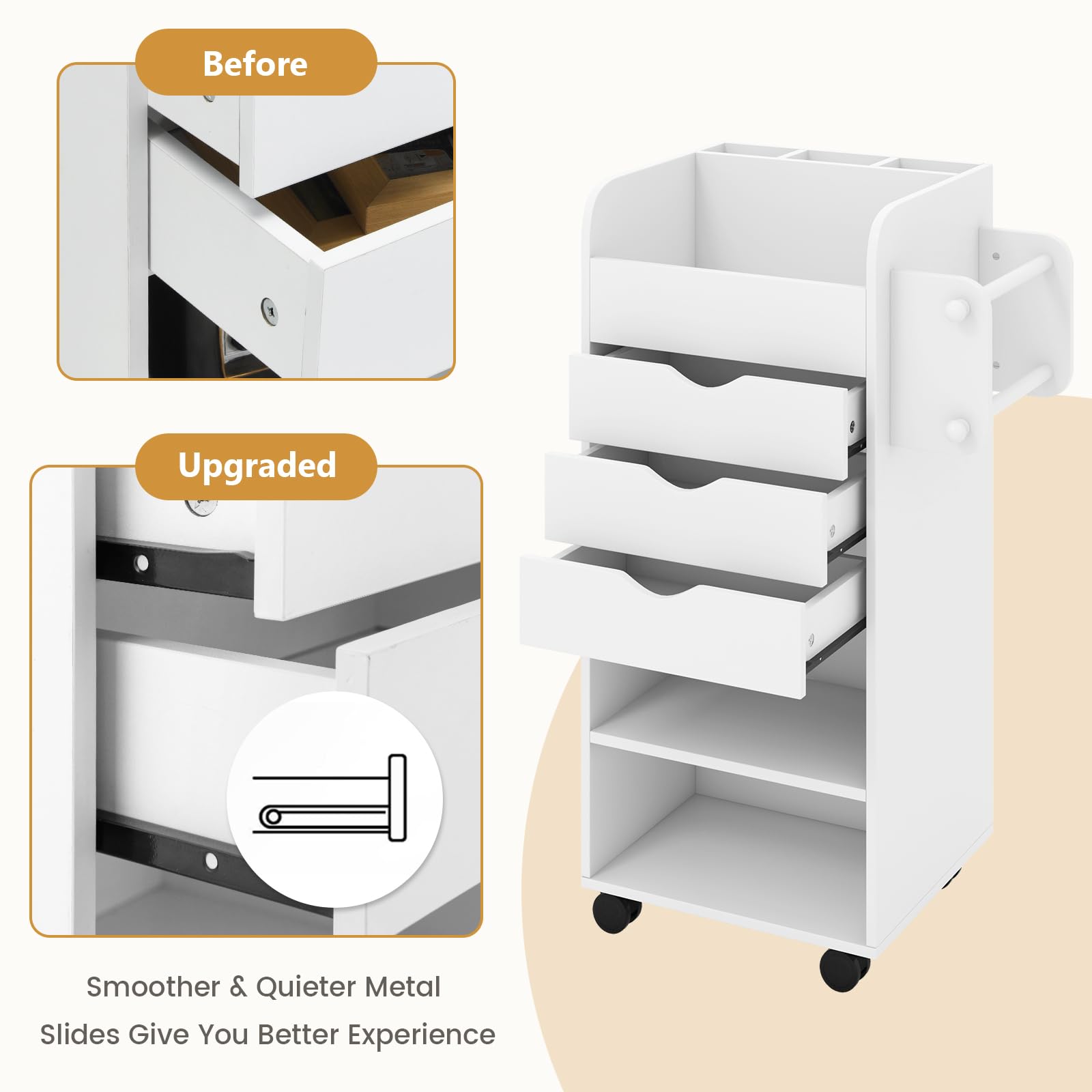 Giantex Craft Storage Cart - Utility Organizer Cart with 3 Drawers, 3 Shelves (White)