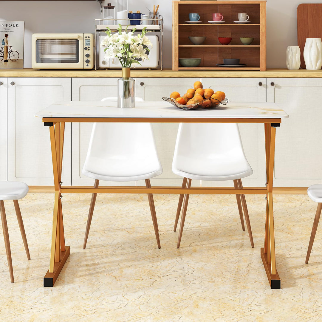 Giantex 44" Sintered Stone Dining Table with X Shaped Gold Metal Frame