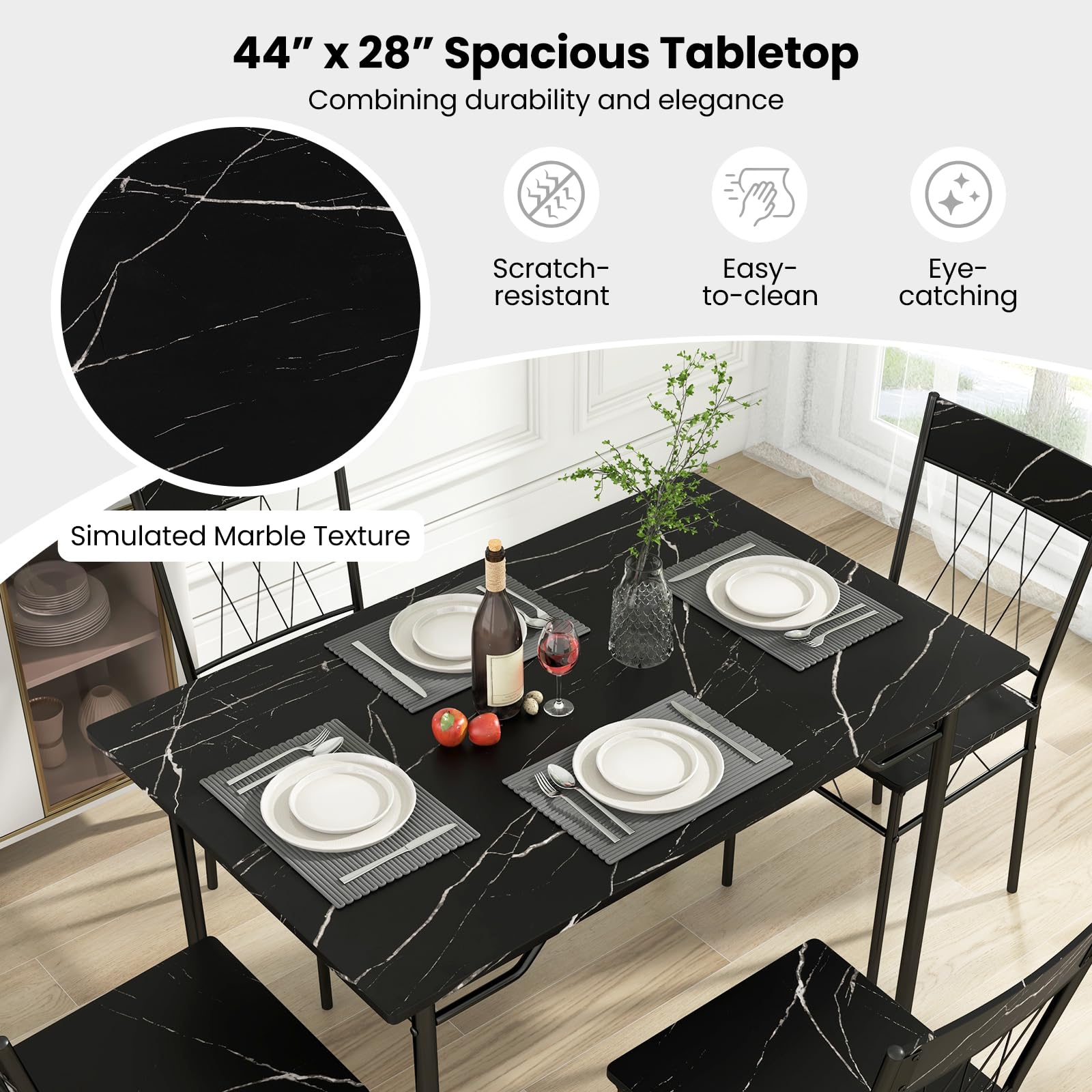 Giantex Dining Table Set for 4, 5-Piece Breakfast Nook with Kitchen Table, 4 Dining Chairs