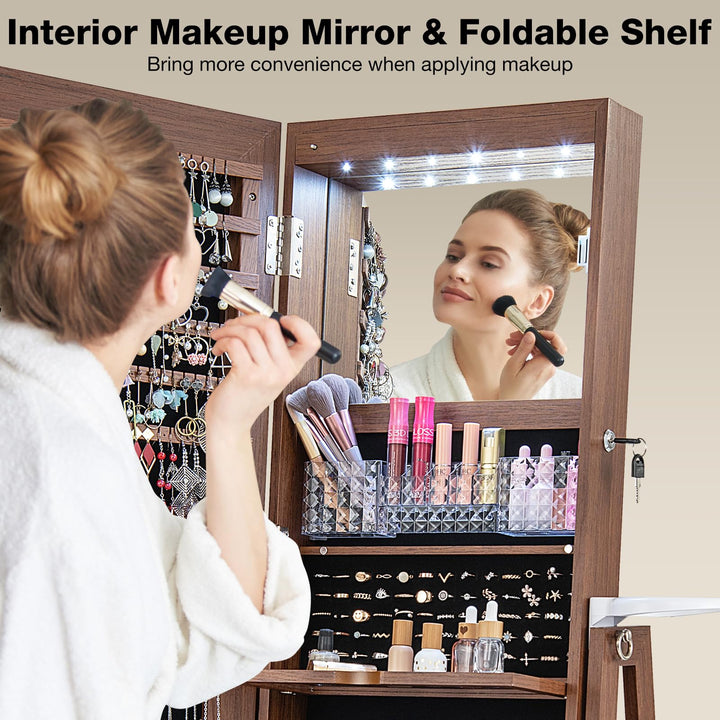 360° Swivel Jewelry Cabinet Armoire with 64.5" H Full Length Mirror - Giantex