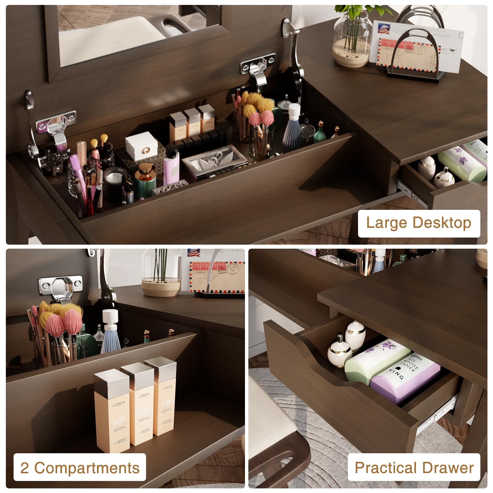 CHARMAID Vanity Table with Flip Top Mirror, 48'' Home Office Computer Desk