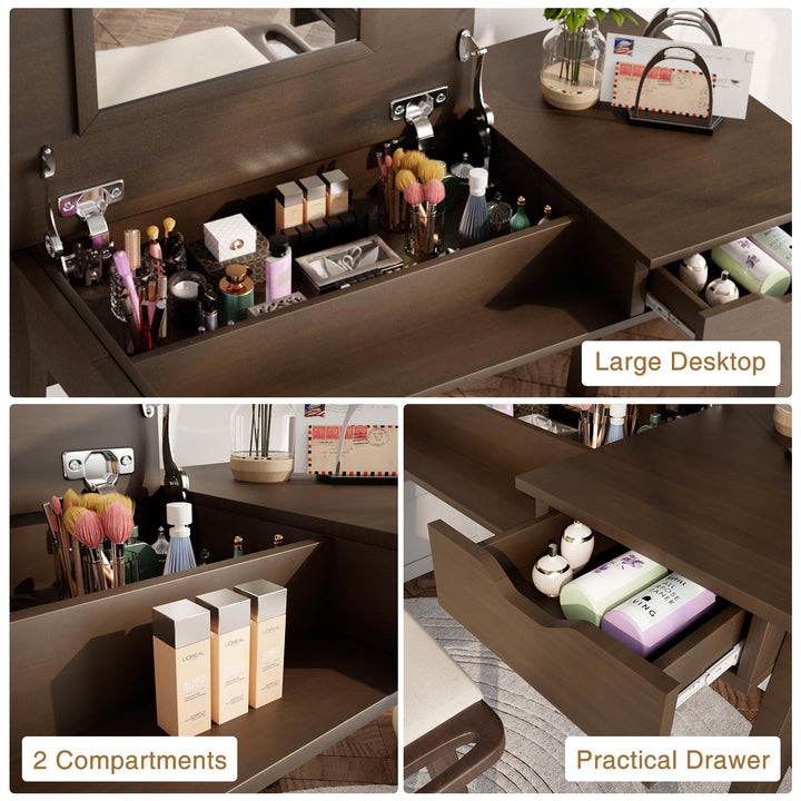 CHARMAID Vanity Table with Flip Top Mirror, 48'' Home Office Computer Desk
