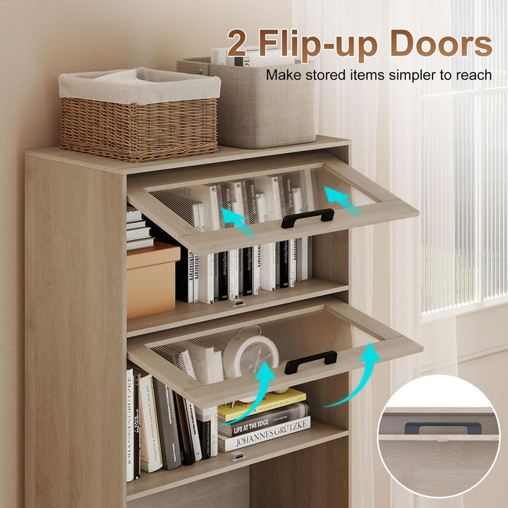 Giantex  4-Tier Tall Bookcase with Flip-up Doors
