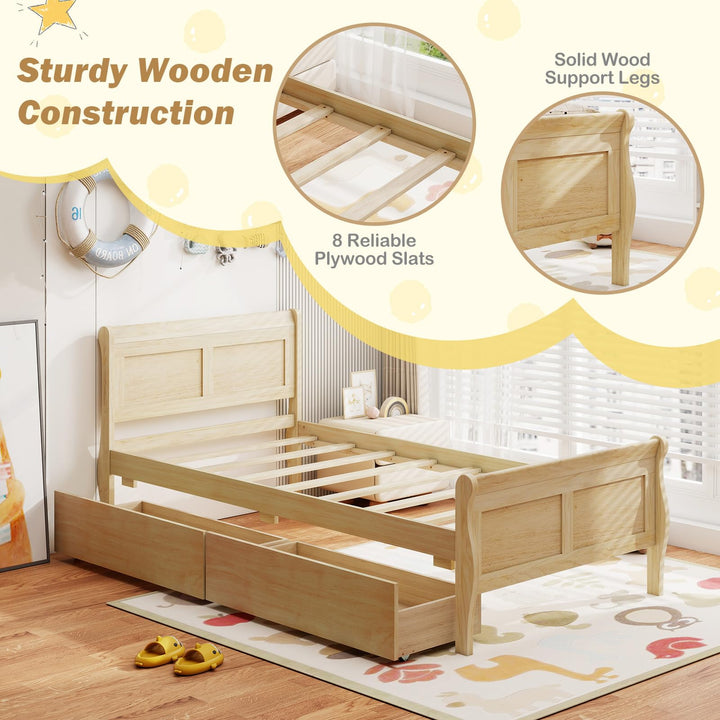 Giantex Twin Bed with 2 Storage Drawers Wood Platform Bed with Headboard & Footboard