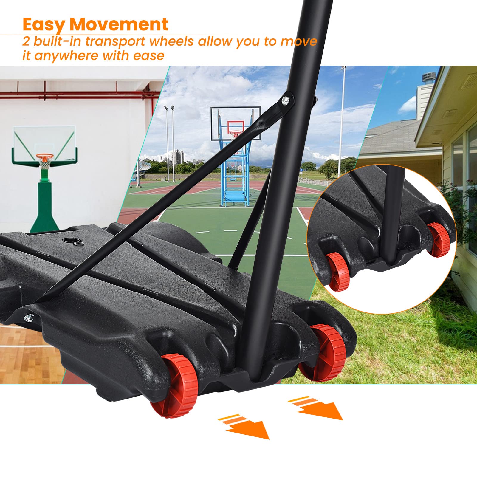 Portable Basketball Hoop w/Wheels, Height Adjustable Basketball Stand