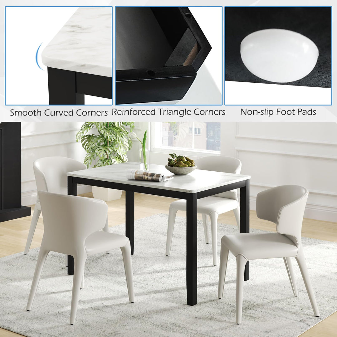 Giantex Dining Table for 4 People, 45" Rectangular Mid Century Kitchen Table with Faux Marble Tabletop