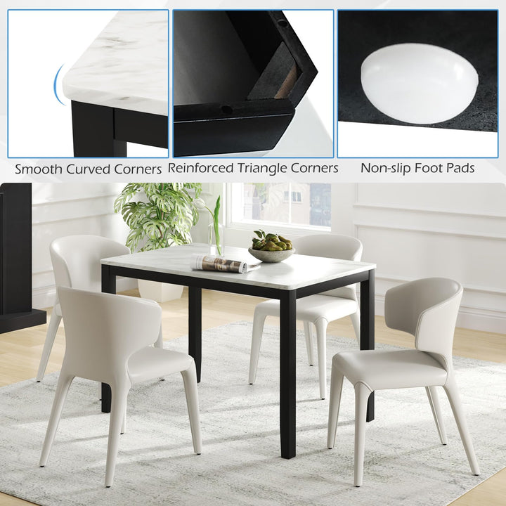 Giantex Dining Table for 4 People, 45" Rectangular Mid Century Kitchen Table with Faux Marble Tabletop