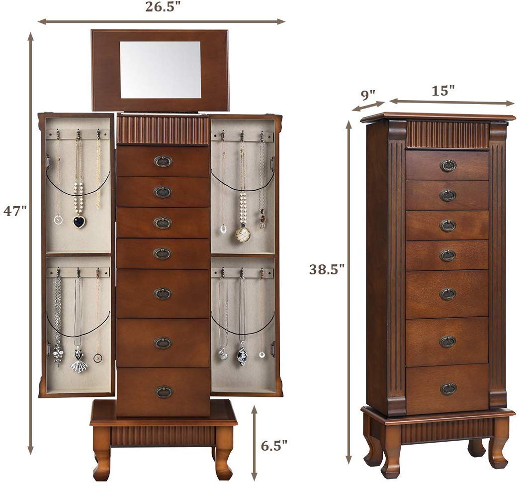 Standing Jewelry Armoire Cabinet Storage Chest
