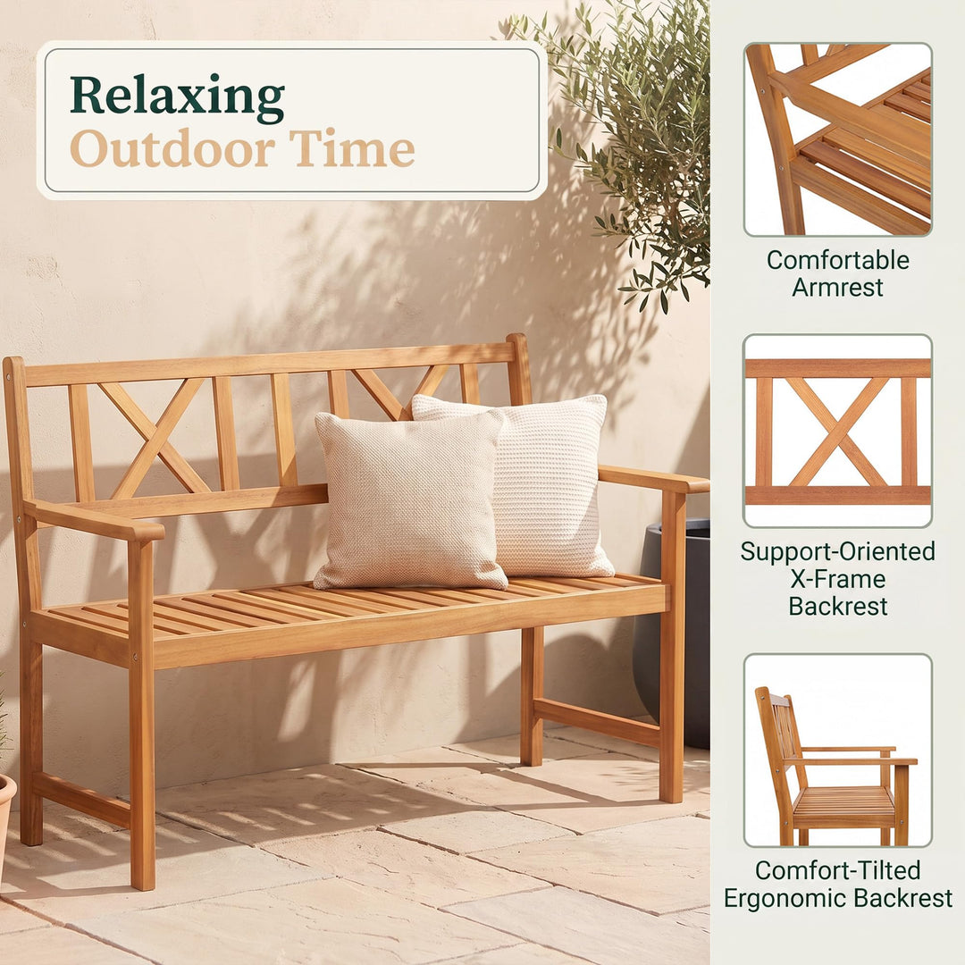 GIANTEX 2-Person Acacia Wood Outdoor Bench with 800 lbs Max Load