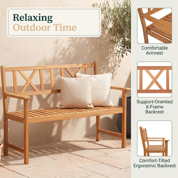 GIANTEX 2-Person Acacia Wood Outdoor Bench with 800 lbs Max Load