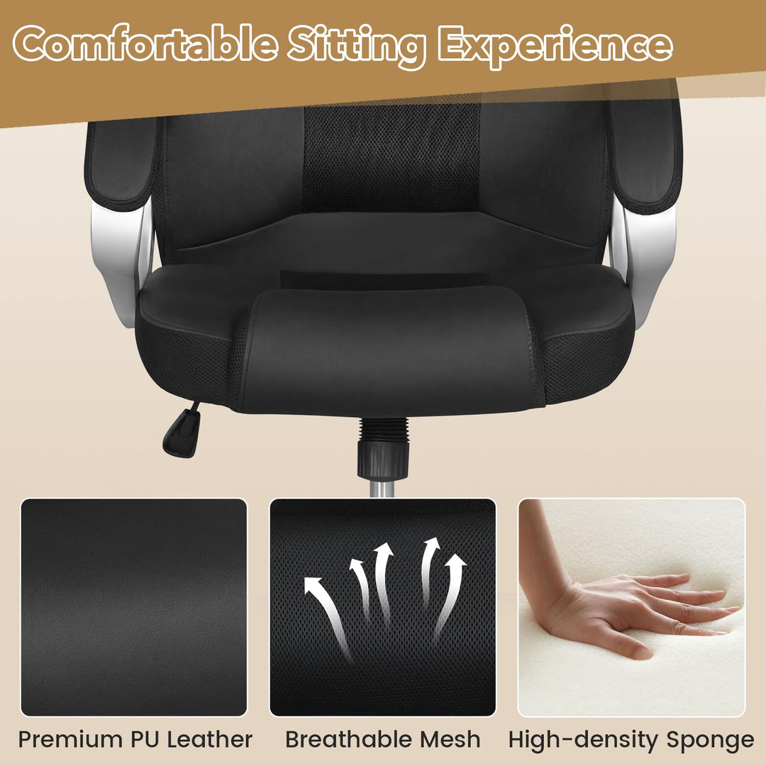 Giantex Leather Office Chair | Ergonomic Mesh Executive Chair with Padded Armrests &amp; Rocking Backrest