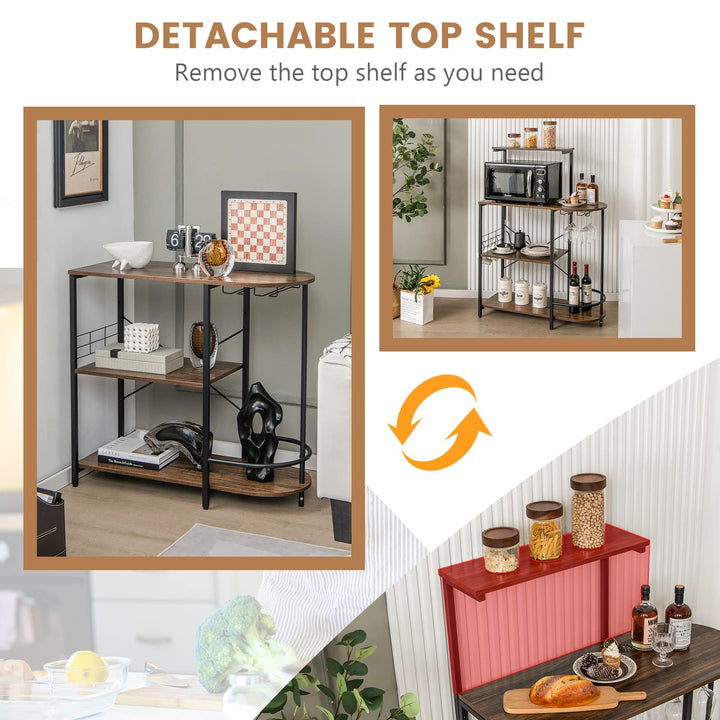 Giantex Kitchen Bakers Rack, 4-Tier Microwave Stand with 6 Hooks & Stemware Racks (Rustic Brown)