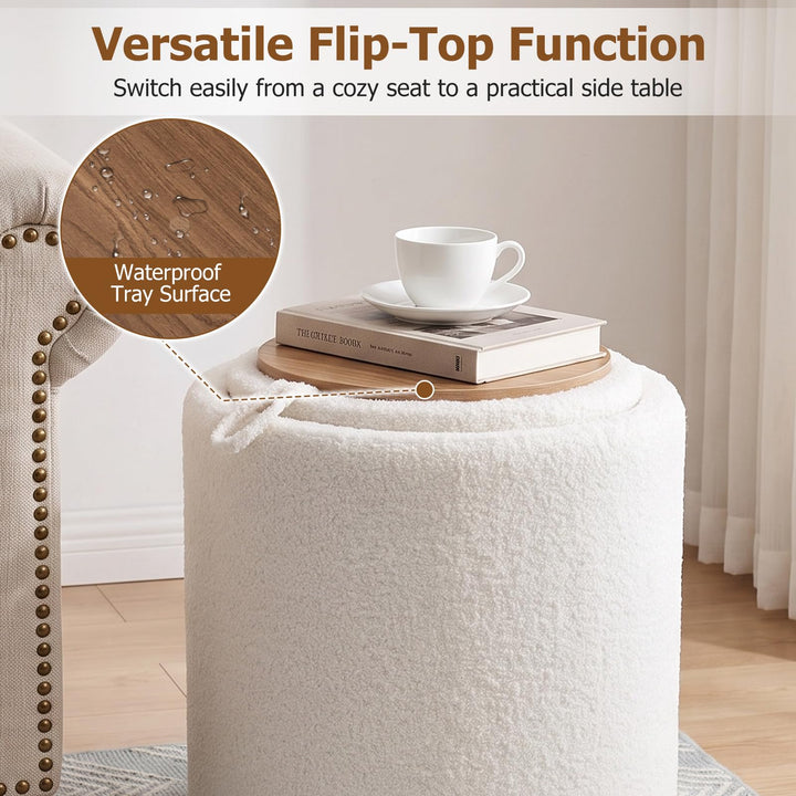 GIANTEX Round Storage Ottoman with Removable Lid for Bedroom Living Room