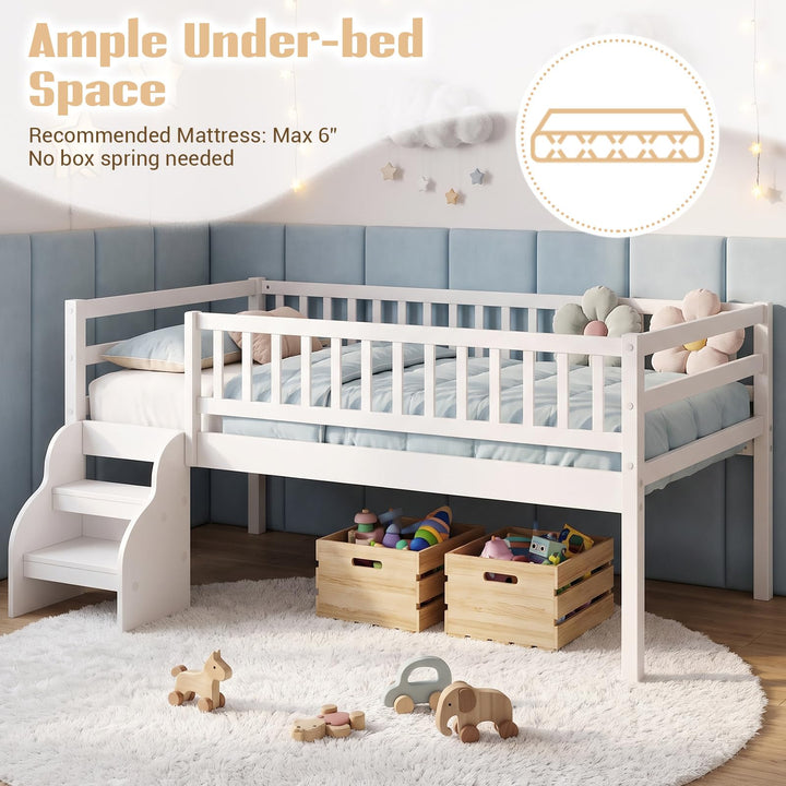 GIANTEX Low Profile Twin Size Bed Frame with Stairs &amp; Safety Guardrails