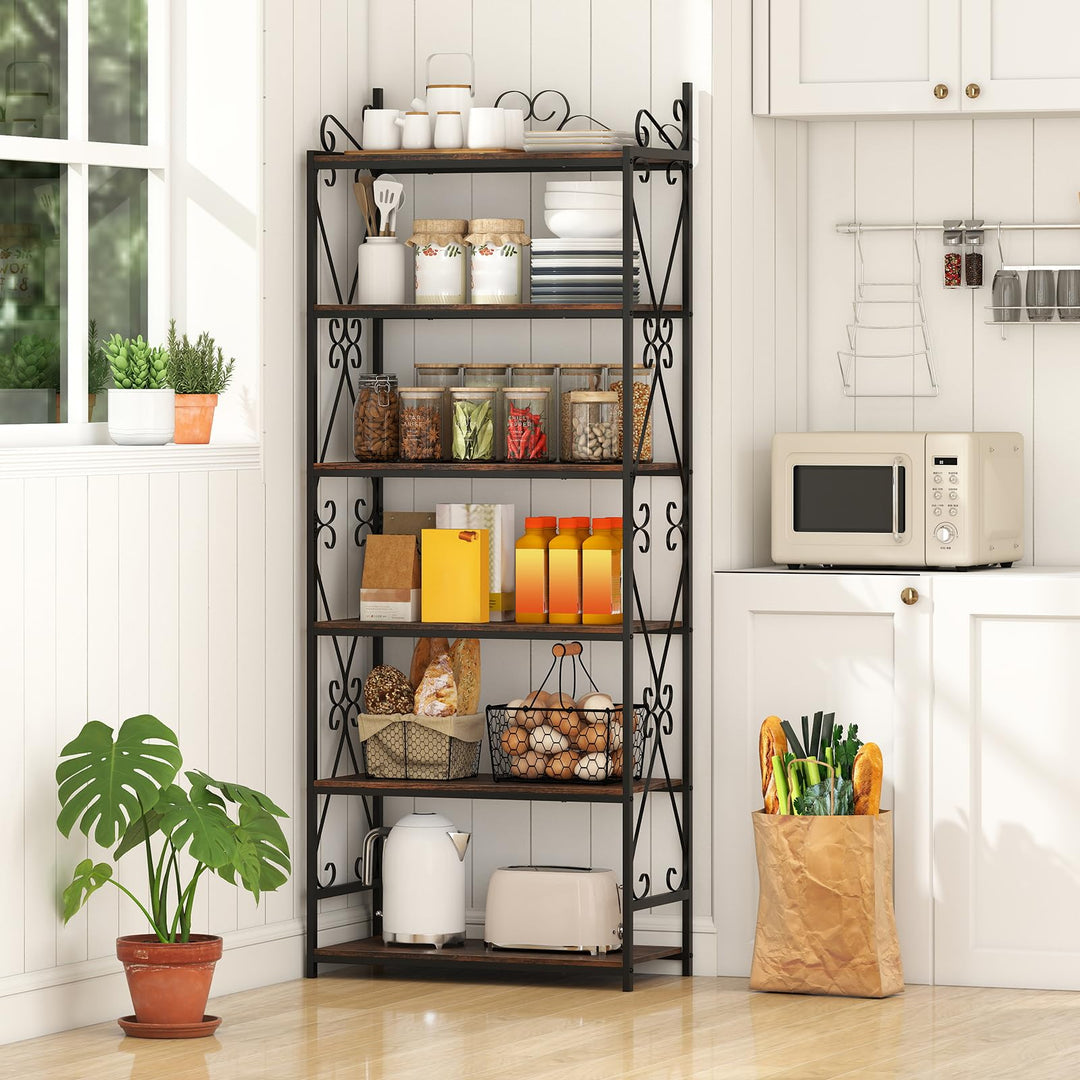 Giantex 6-Tier Bookshelf Industrial Bookcase with 2 Anti-Tipping Kits and Metal Frame