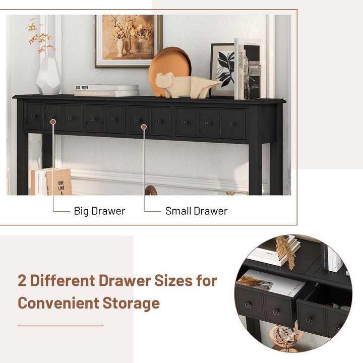 Giantex Narrow Console Table with Storage - 60" Long Sofa Side Table w/ 4 Drawers & Open Shelf, Espresso