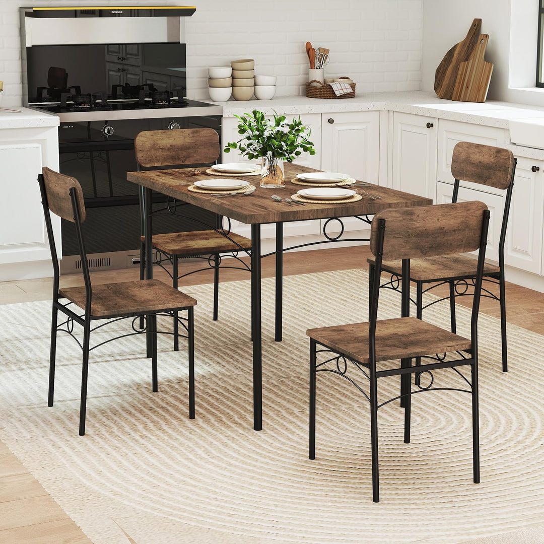 Giantex Rectangle Kitchen Table and 4 Farmhouse Dining Chairs with Heavy-Duty Metal Frame