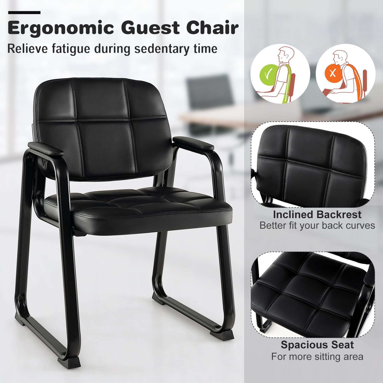 Giantex Waiting Room Chairs, Reception Guest Chair with Padded Armrests, Metal Frame & Sled Base