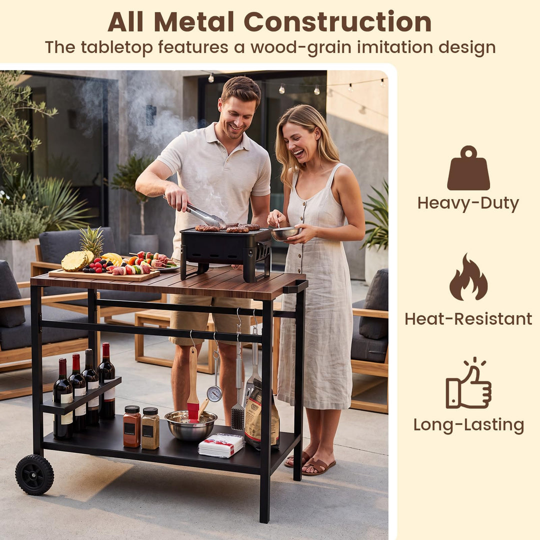 Giantex Outdoor Rolling Grill Cart with Stainless Steel Top &amp; Storage Shelf