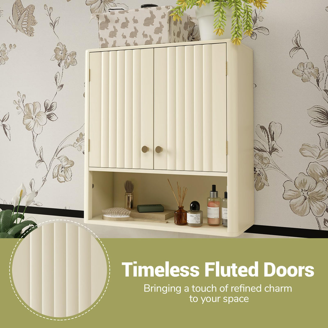 Giantex Fluted Bathroom Wall Cabinet with Open Shelf