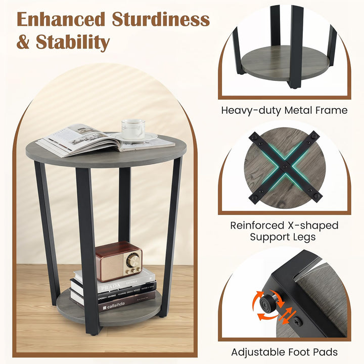 Giantex Round End Table with Open Storage Shelf and Metal Frame