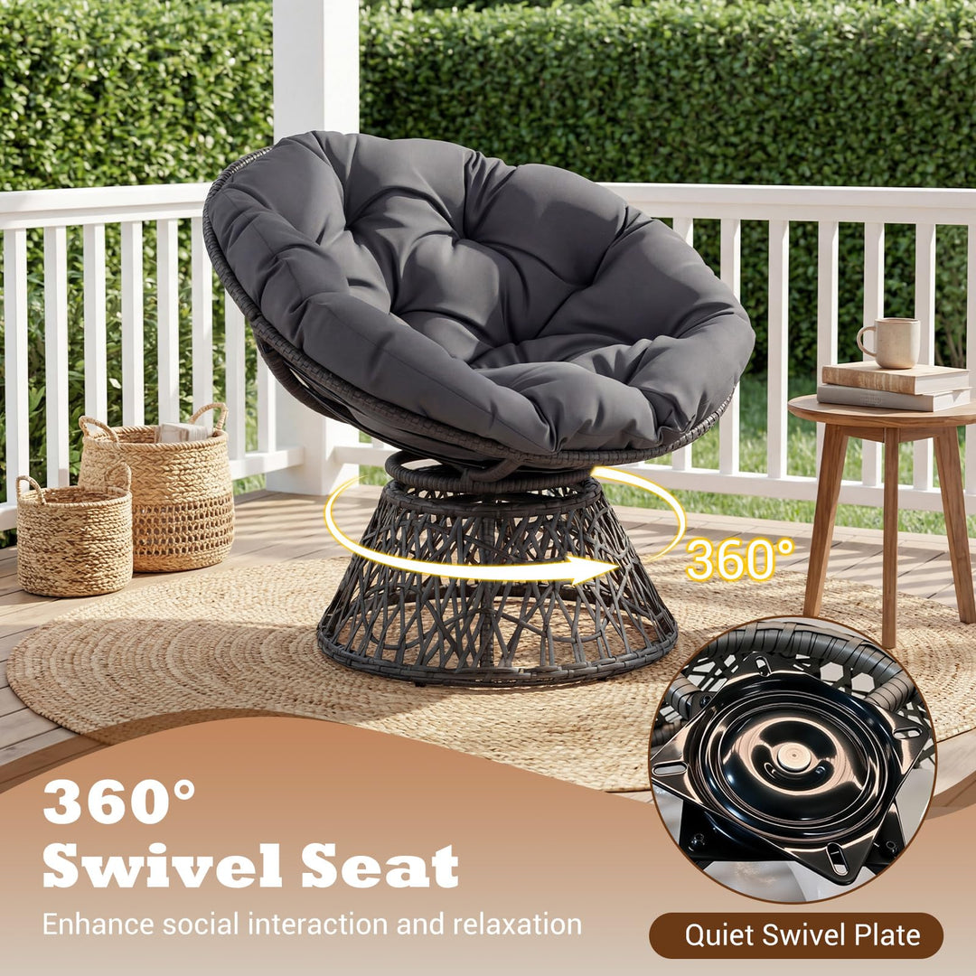 Giantex 360° Swivel Papasan Chair | Round Wicker Lounge Chair with Thick Cushion and Metal Frame