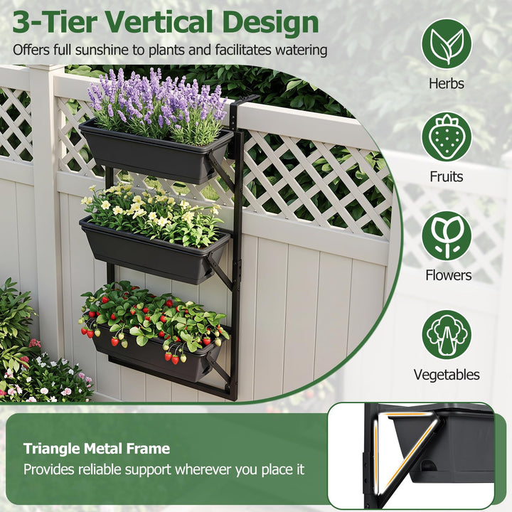 GIANTEX 3-Tier Deck Railing Planter for Balcony