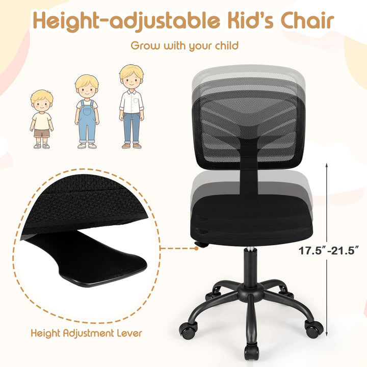 Giantex Armless Kids Desk Chair | Rolling Study Chair with Wheels &amp; Adjustable Height