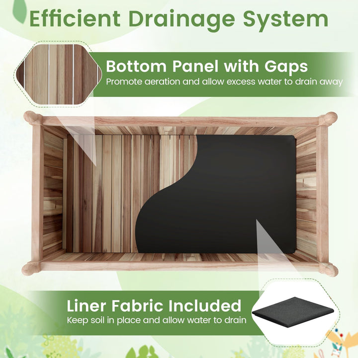 Giantex Wooden Raised Garden Bed Natural Acacia Wood Rectangular Planter Box with Liner