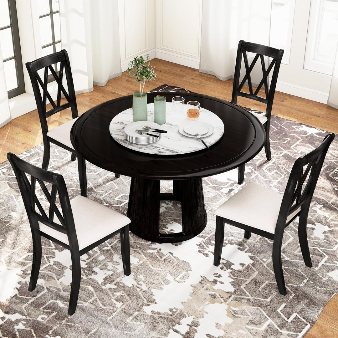 Giantex Wooden Dining Chairs Set of 2/4 Upholstered Kitchen Chair w/Distressed Rubber Wood Legs Curved Cross Back